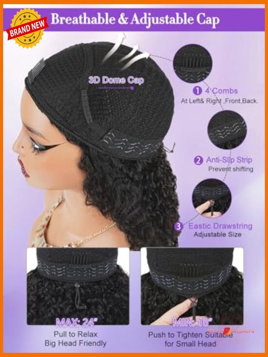 180% Density Human Hair Half Wig 28in Curly Drawstring Glueless 3-in-1 Headband main image 6